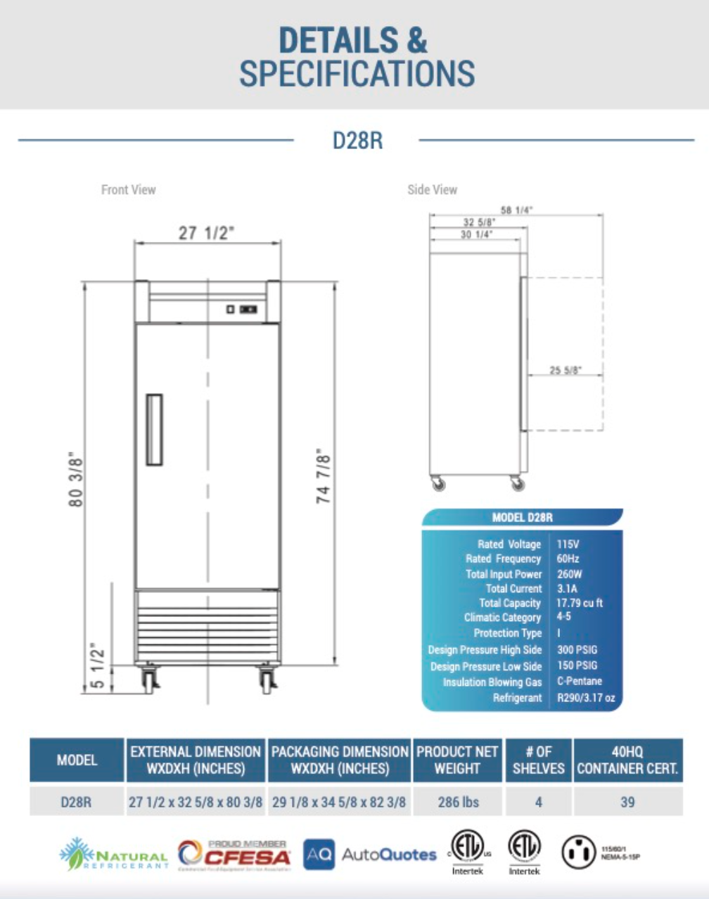 D28R Refrigerador Comercial de Una Puerta en Acero Inoxidable